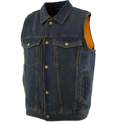 Xelement B284 Men's 'Dirty' Blue Denim Motorcycle Vest - Medium