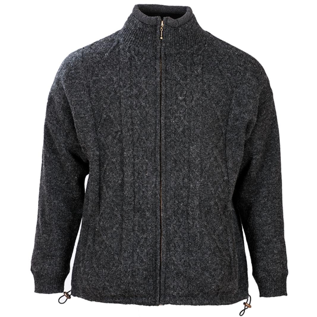 Men's Irish Wool Full Zip Sweater, Aran Stitched, Fully Lined, Front Pockets (US, Alpha, Medium, Regular, Regular, Gray)