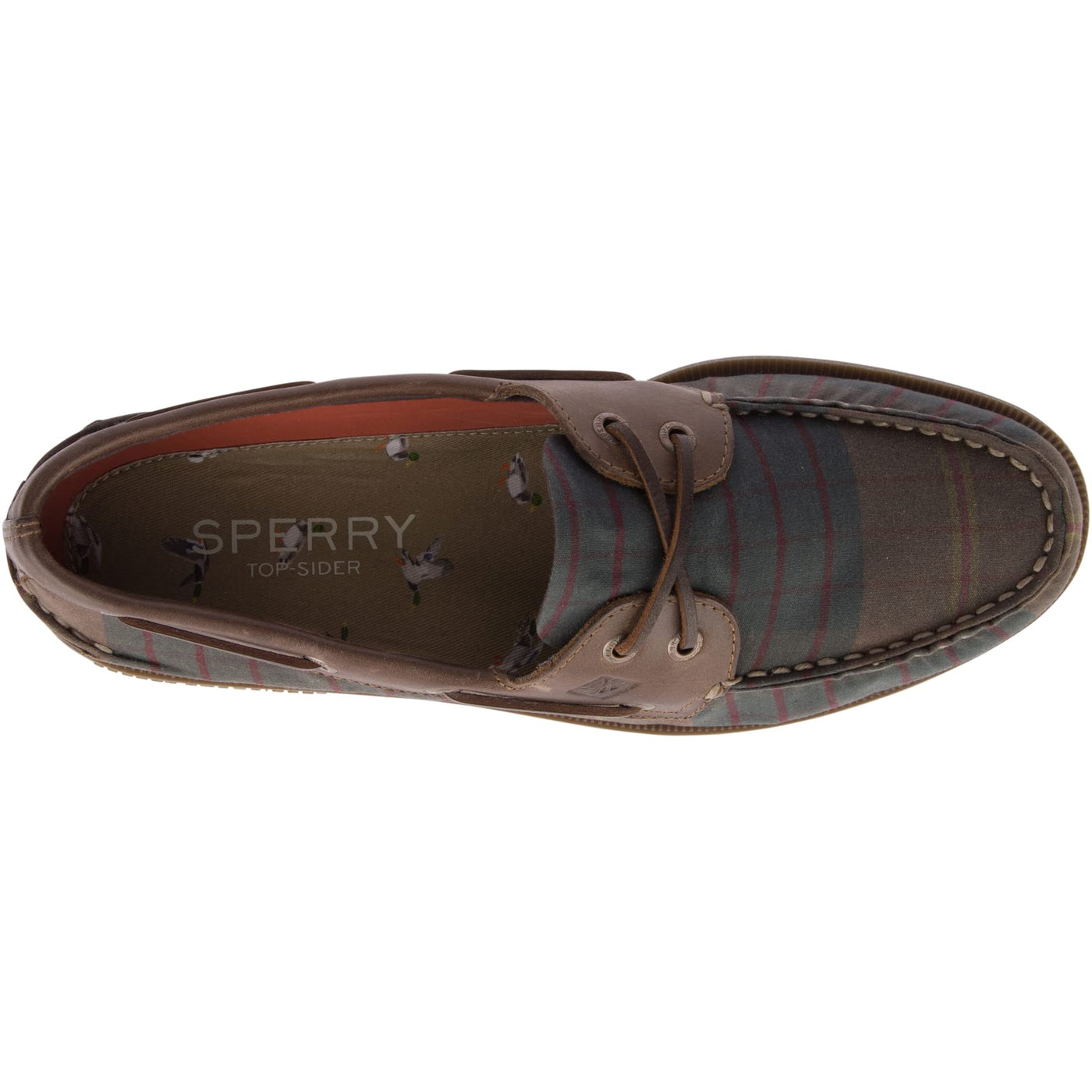 Sperry Men's Authentic Original Waxed Canvas Boat Shoe, Olive Plaid ,9