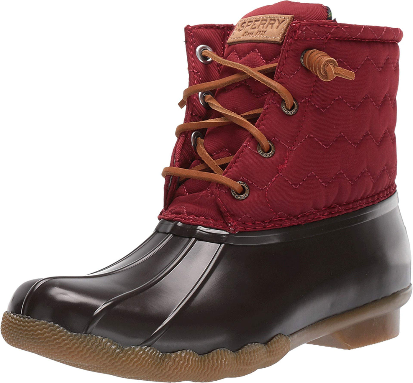 Sperry Womens Saltwater Chevron Quilt Nylon Boots, Wine, 7.5