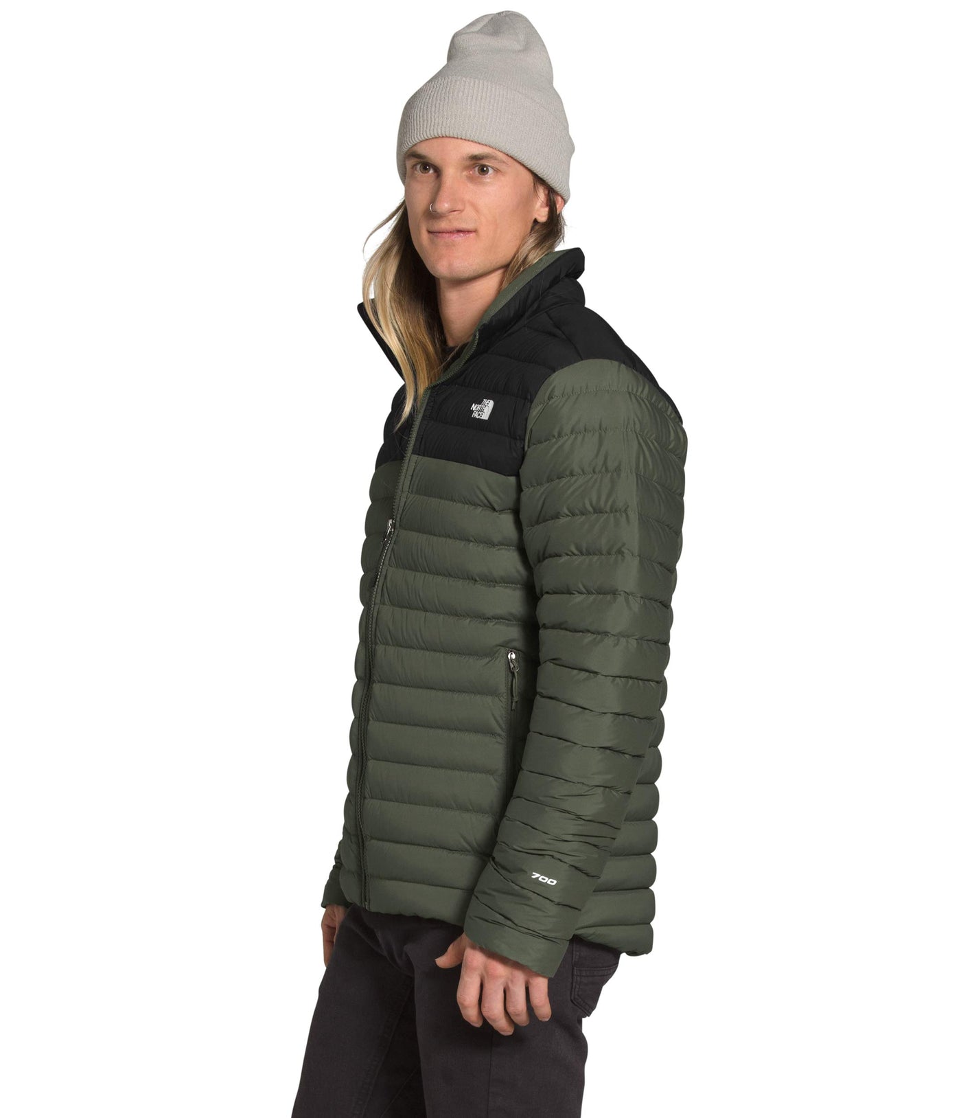 THE NORTH FACE Men's Stretch Down Jacket, New Taupe Green/TNF Black, Large