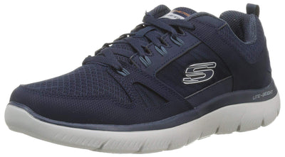 Skechers Men's Sneaker, Navy Leather Pu Mesh Black Trim, 11