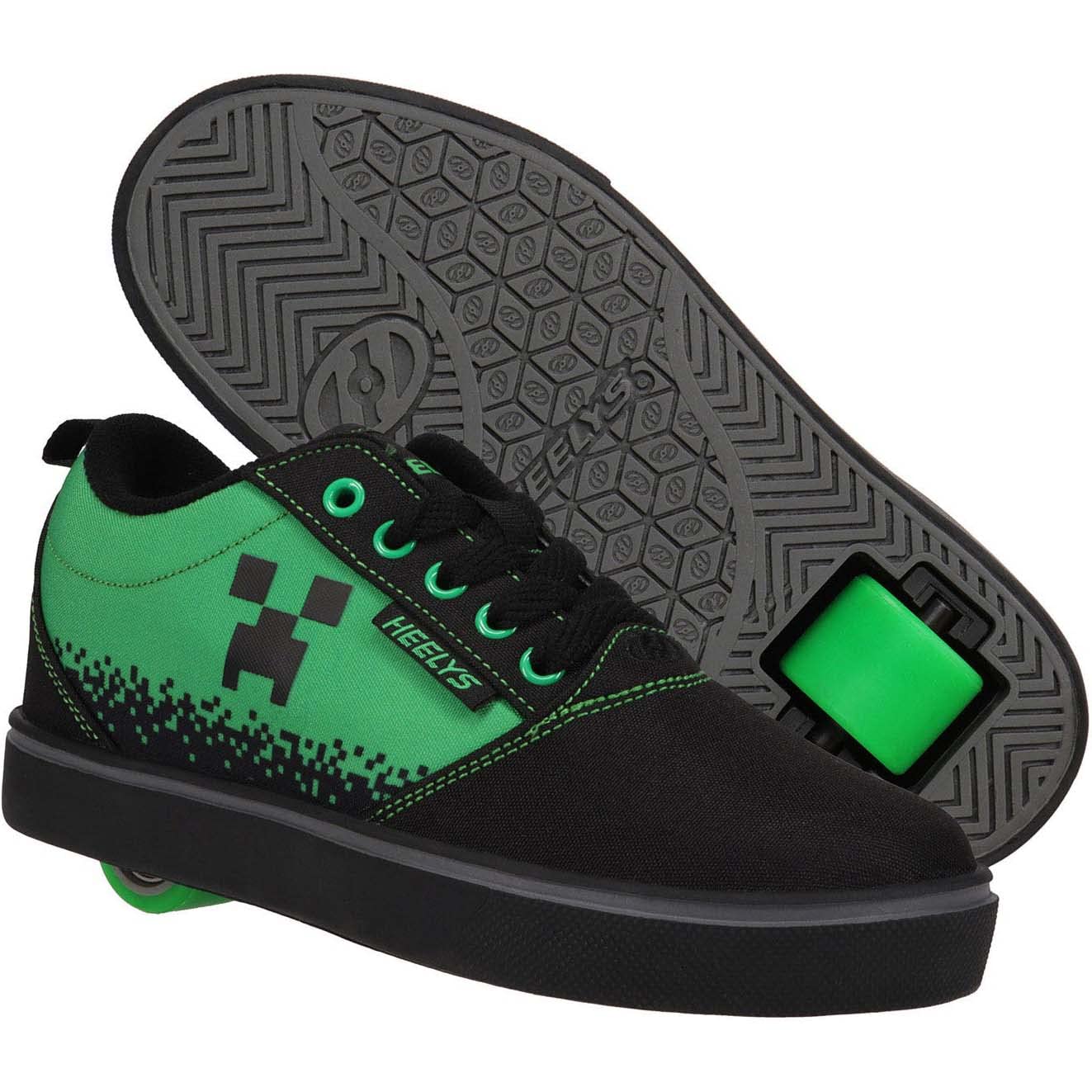 HEELYS Pro 20 Minecraft (Little Big Kid/Adult) Wheeled Heel Shoe, Black/Neon Green, 2 US Unisex