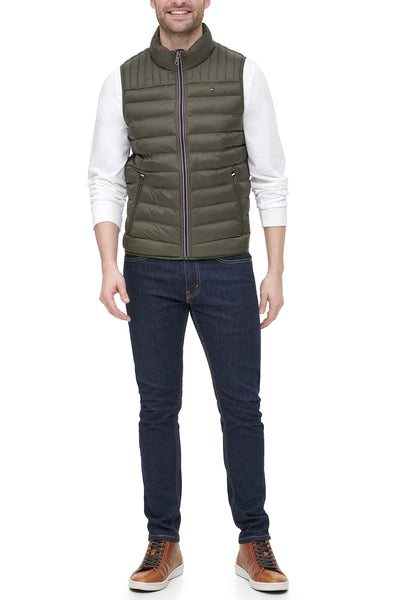 Tommy Hilfiger Men's Lightweight Down Quilted Puffer Vest, Olive, X-Large