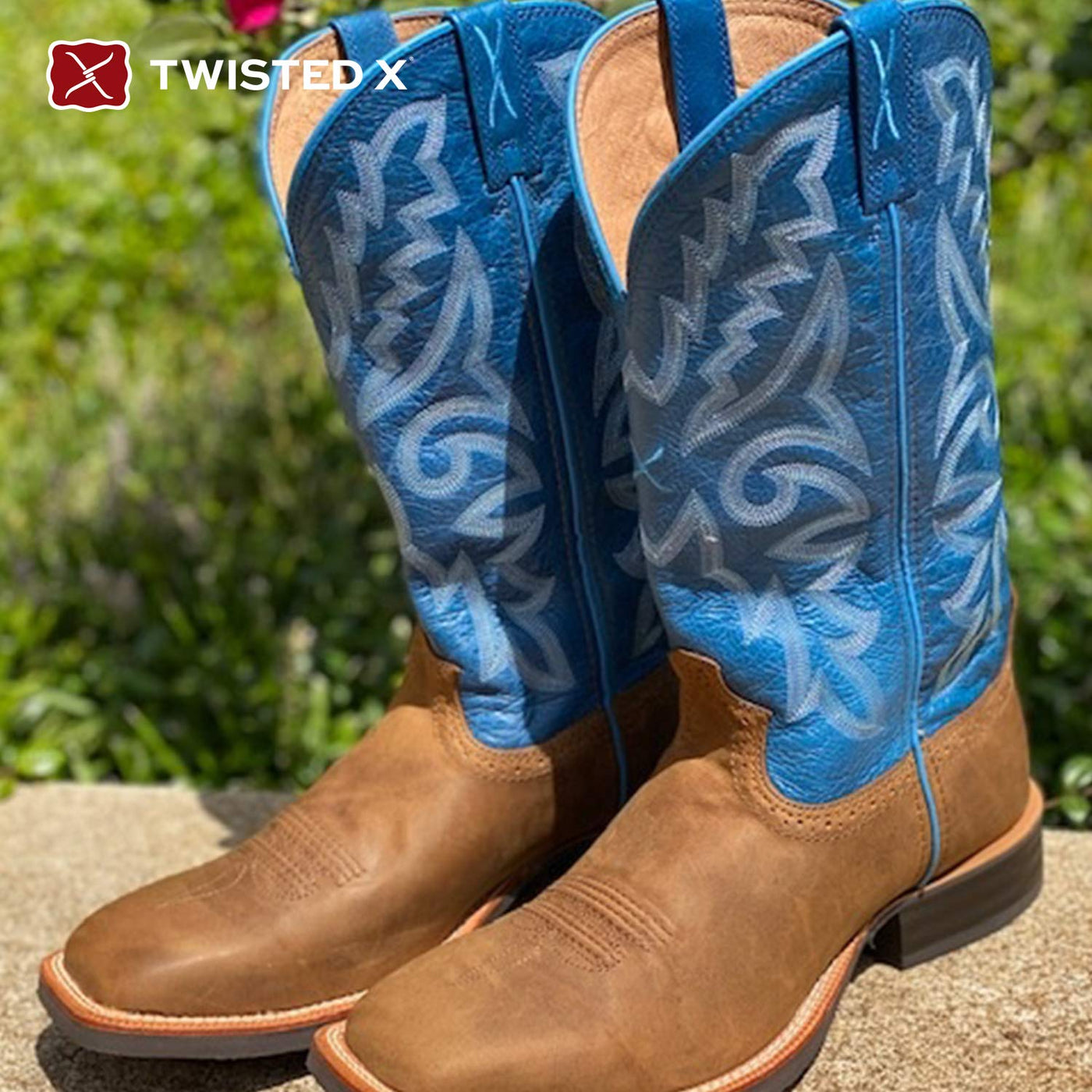 Twisted X Men's Ruff Stock Boot WS Toe 14", Tan/Sky Blue - 9 Wide