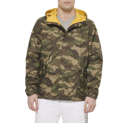 Tommy Hilfiger Men's Lightweight Breathable Waterproof Hooded Jacket, Camouflage, Large