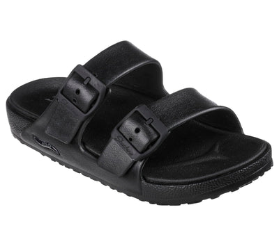 Skechers Women's Double Band Sandal Slide, Black, 8