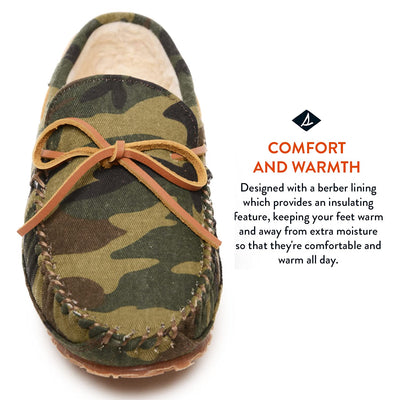 Sperry Men's Trapper Moccasin Slippers with Berber Lining, Camo Print, 9