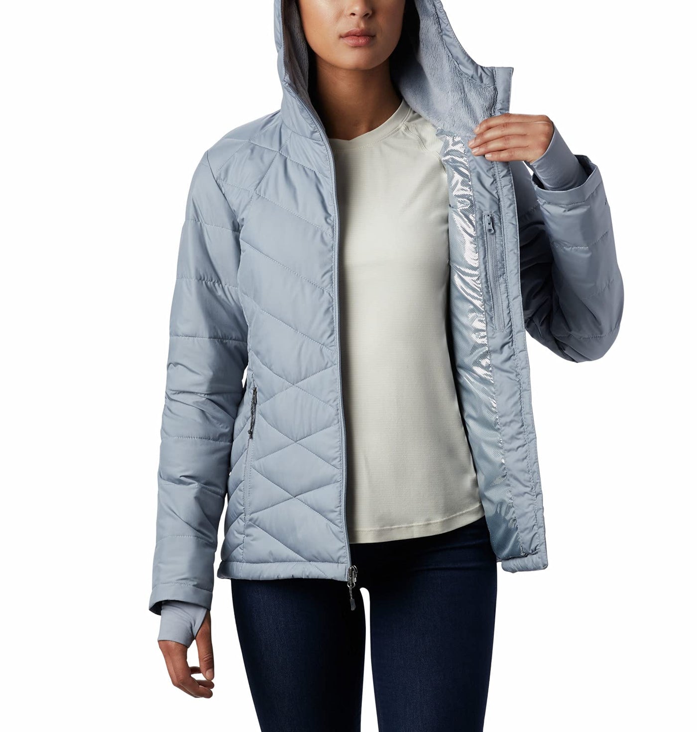 Columbia Women's Plus Size Heavenly Hooded Jacket, Tradewinds Grey, 3X