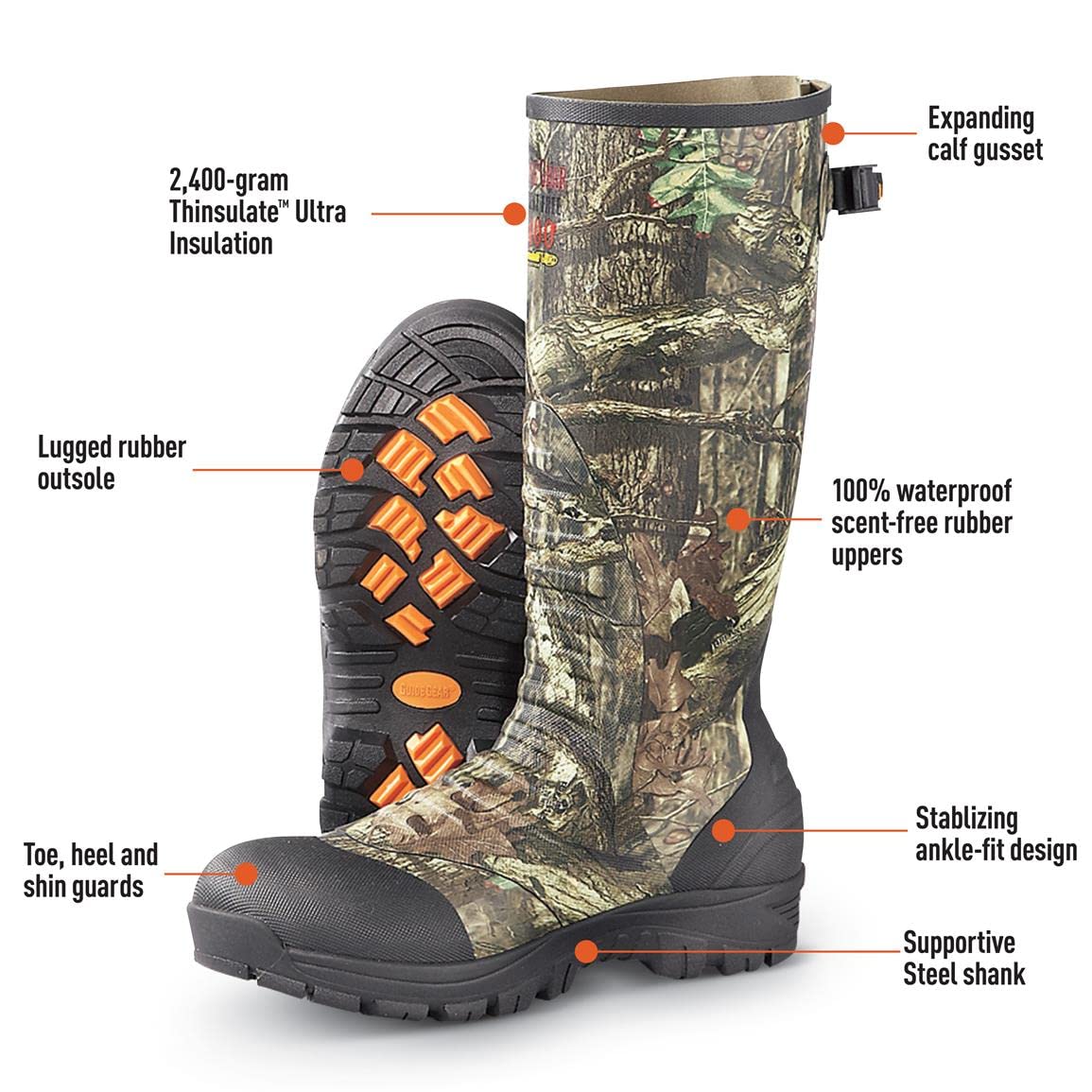 Guide Gear Men's Ankle Fit Insulated Rubber Boots, 2,400-gram, Mossy Oak Break-Up Country, 11D (Medium)