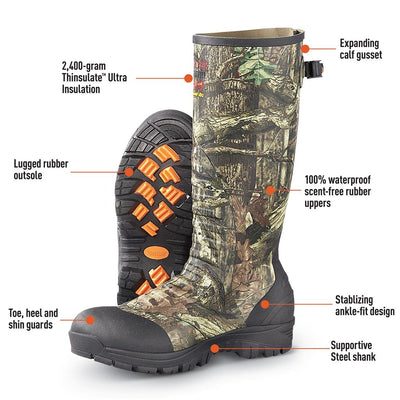 Guide Gear Men's Ankle Fit Insulated Rubber Boots, 2,400-gram, Mossy Oak Break-Up Country, 11D (Medium)