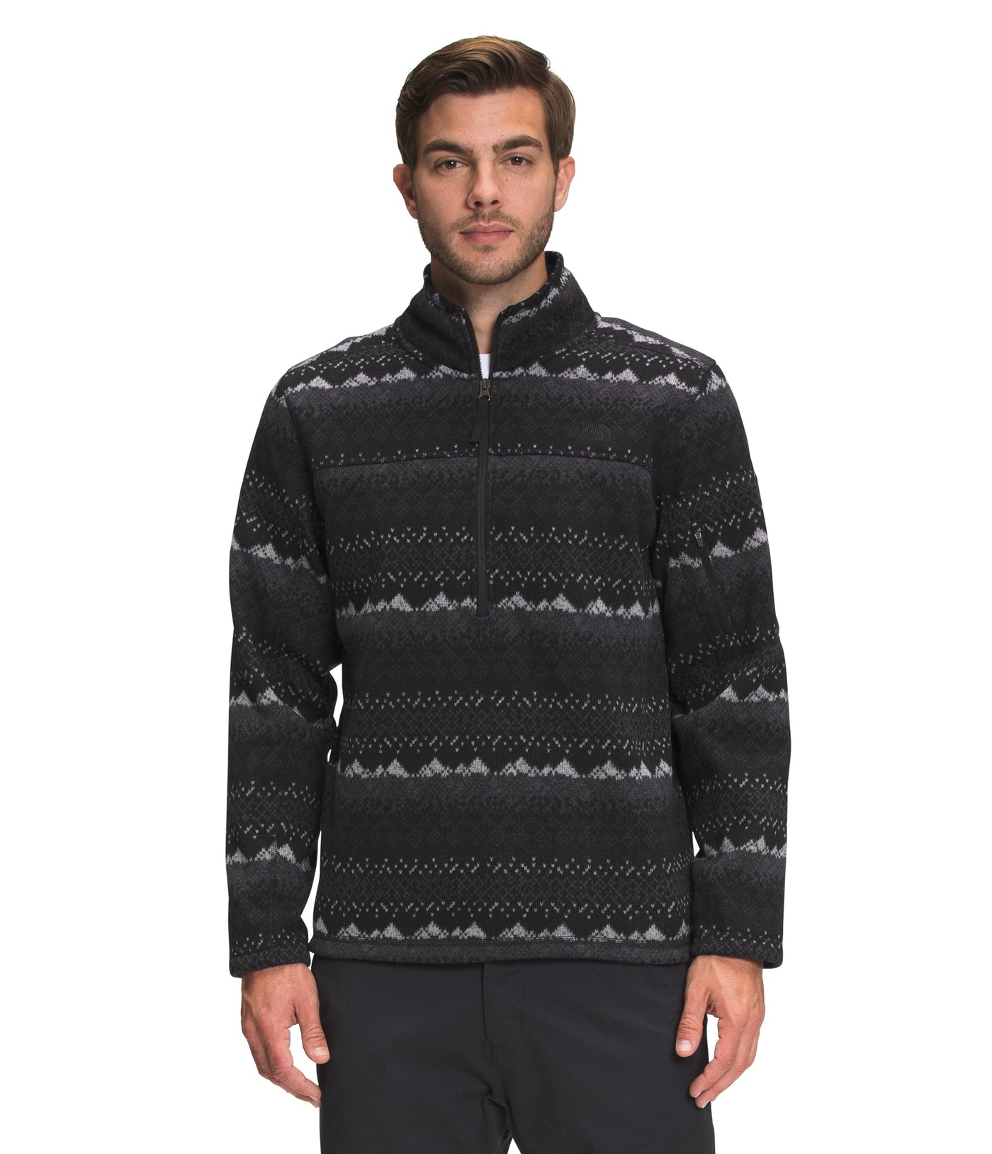 THE NORTH FACE Men's Gordon Lyons ¼ Zip Pullover, TNF Black Landscape Knit Print, X-Large