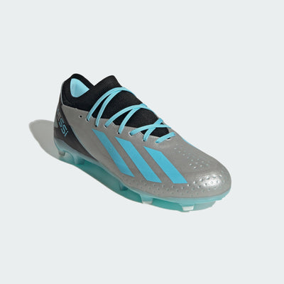 adidas Unisex X Crazyfast Messi.3 Firm Ground Sneaker, Silver Metallic/Bliss Blue/Core Black, 8 US Men