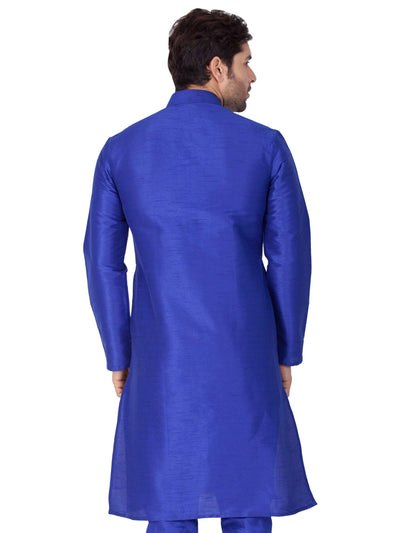 Elina fashion Men's Tunic Banglori Silk Kurta Pajama Set Indian Traditional Wear Blue Large