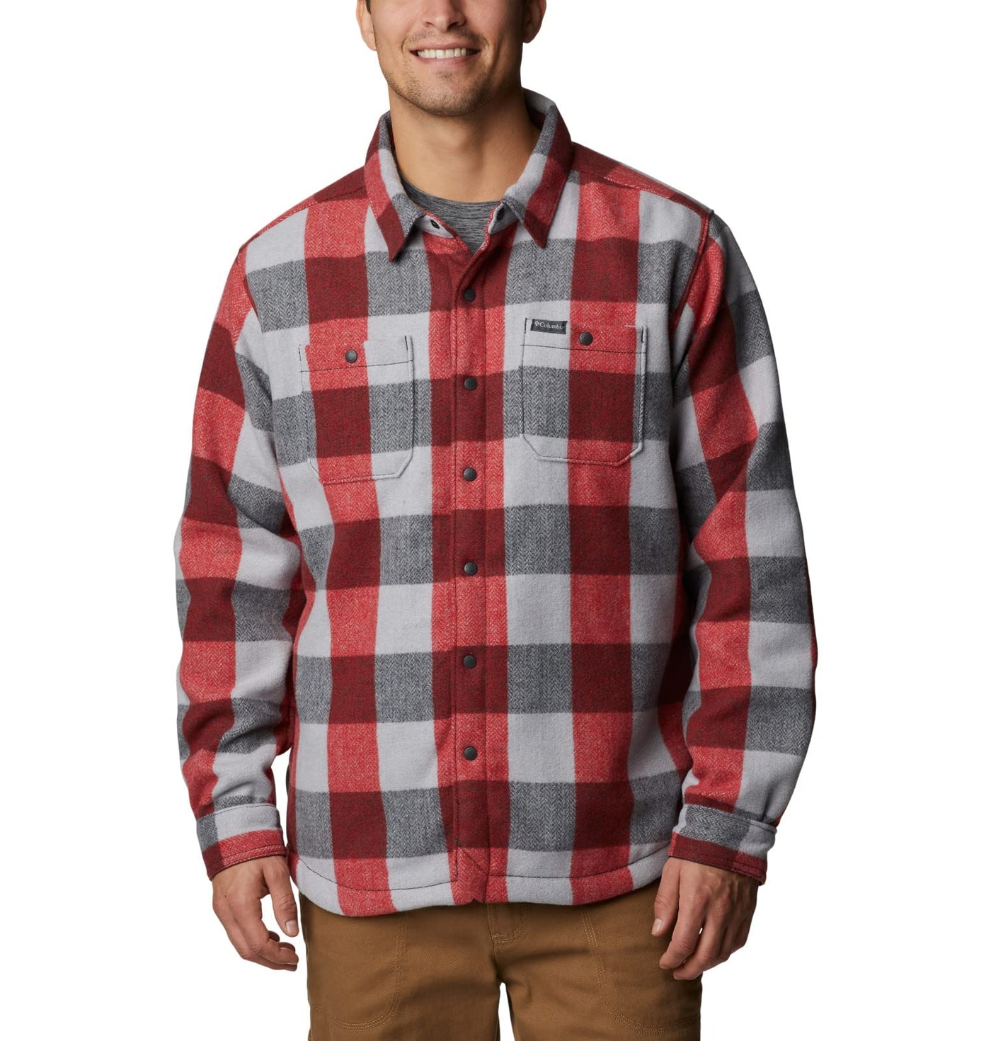 Columbia Men's Windward II Shirt Jacket, Mountain Red Dimensional Buffalo, Large