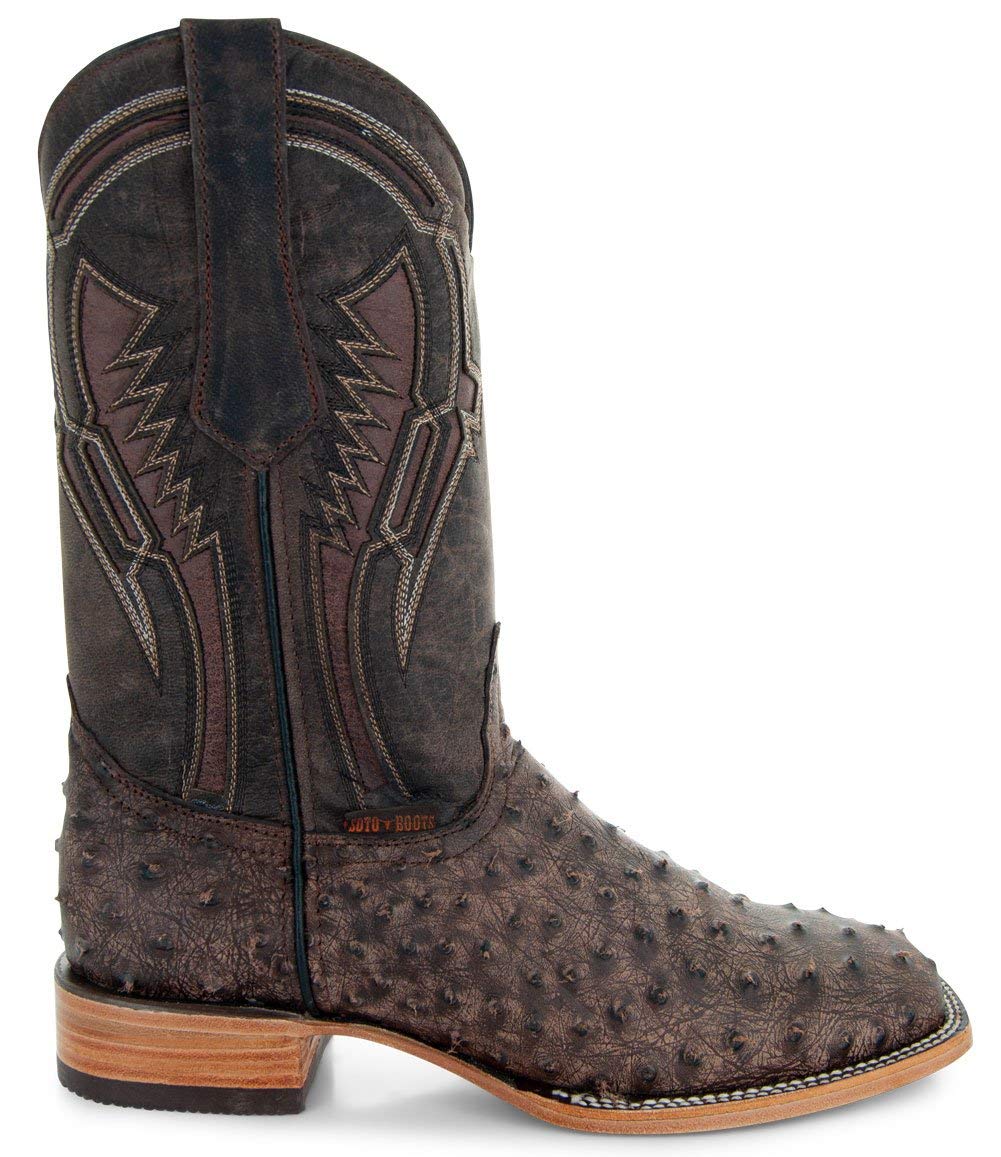 Soto Boots Men's Out of the Wild Ostrich Print Cowboy Boots, Exotic Print Men's Cowboy Boots, Western Boots For Men H50031 8 Brown