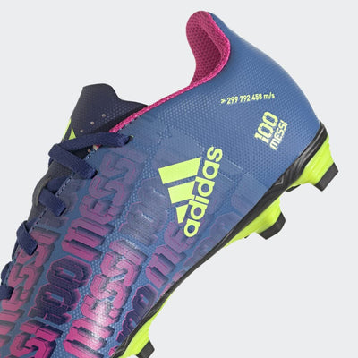 adidas X Speedflow Messi.4 Flexible Ground Cleat - Kids Soccer 5.5 Big Kid Victory Blue/Shock Pink/Solar Yellow