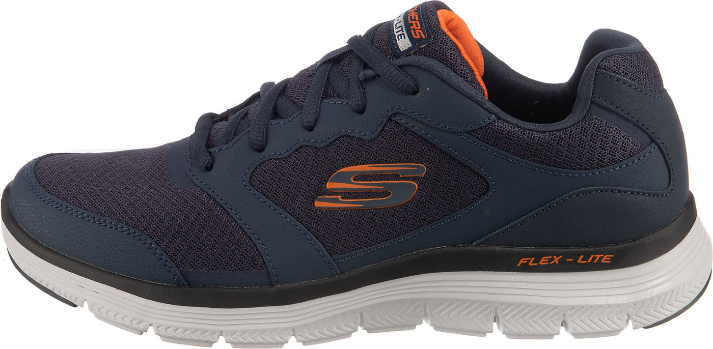 Skechers Men's Low-Top Trainer Sneaker, Navy Leather Mesh Pu Trim, 9