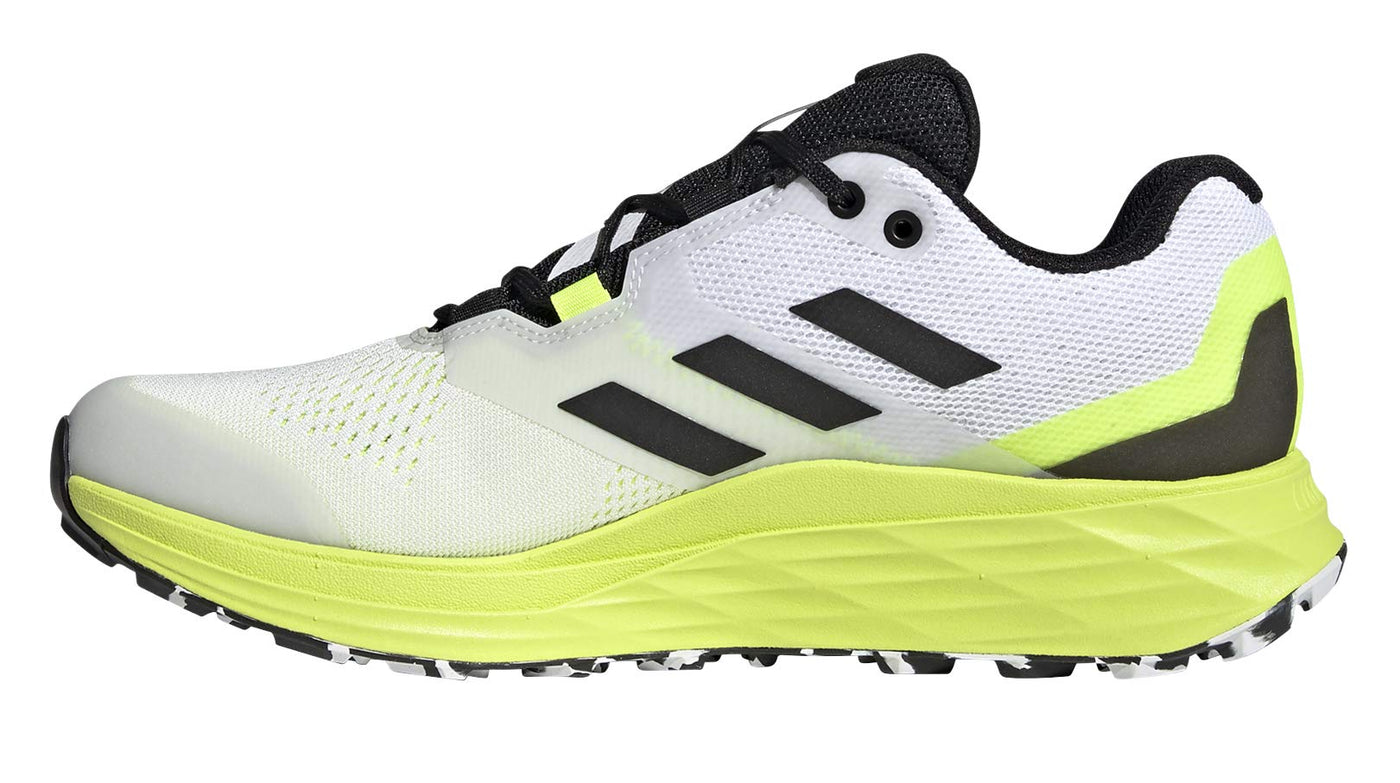 adidas Men's Terrex Two Flow Trail Running Shoe, Cloud White/Core Black/Solar Yellow - 10