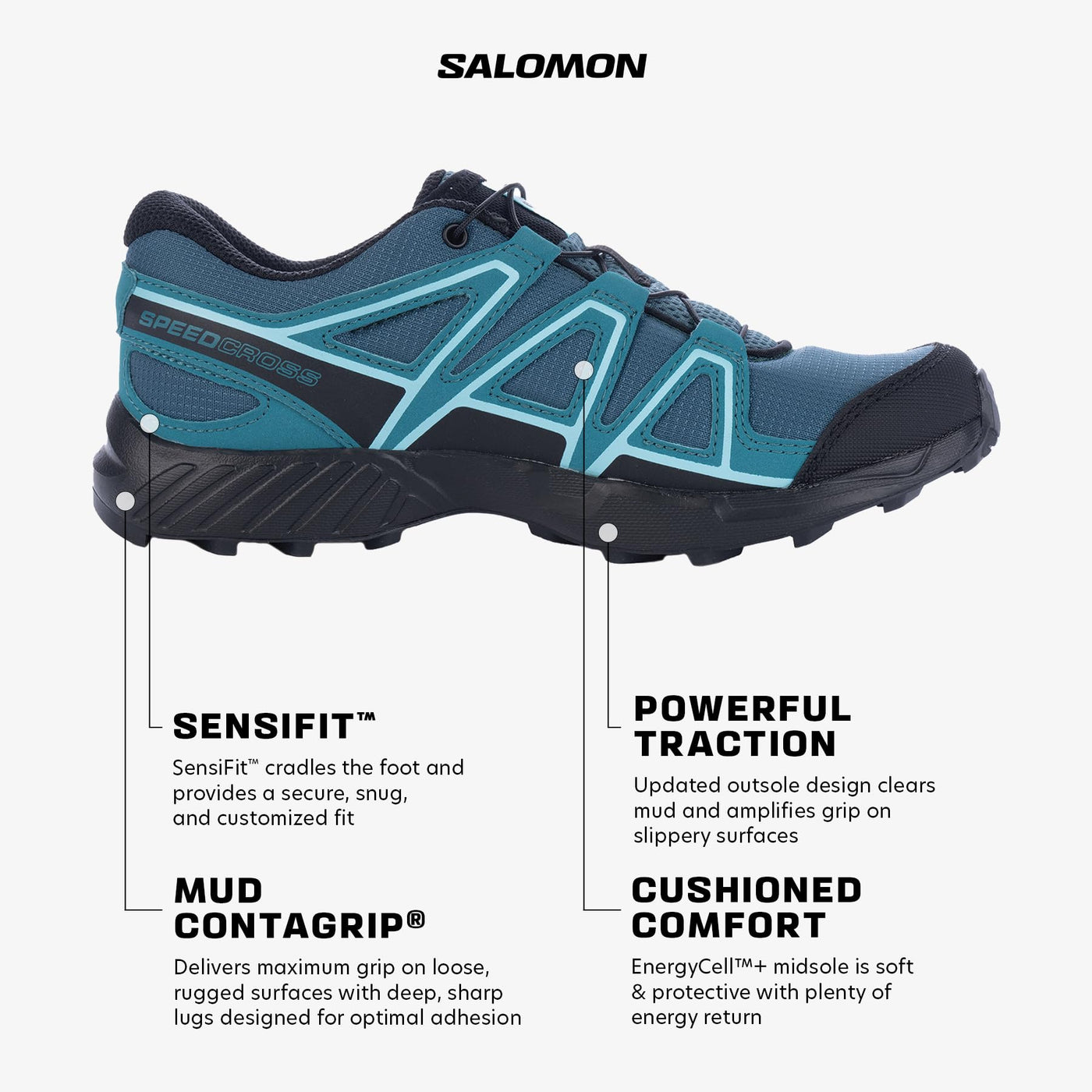 Salomon Junior SPEEDCROSS Outdoor Shoes for Kids, Stargazer / Black / Harbor Blue, 6