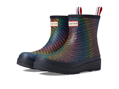 Hunter Play Short Logo Rainbow Print Boots for Women - Waterproof Synthetic Upper, Polyester Lining, and Regular Fit Hunter Logo Rainbow Xray Navy 7 M