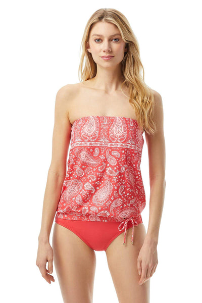 Michael Kors Romantic Paisley Blouson Bandini w/Removable Soft Cups and Straps Geranium LG