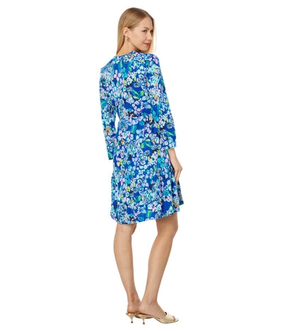 Lilly Pulitzer Alaina Dress for Women - Long Sleeves with Banded Cuffs, Breathable and Lightweight Mini Dress Large Blue Grotto Twilight Tropics