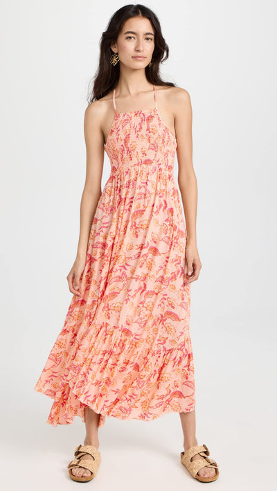 Free People Women's Heat Wave Printed Maxi Dress X-Large Dusk Coral