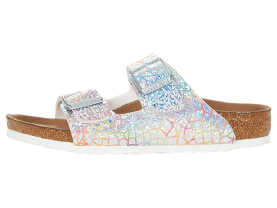 Birkenstock Girl's Arizona Veg Flashy (Toddler/Little Kid/Big Kid) Hologram Silver Microfiber EU 29 (US 11-11.5 Little Kid) Narrow