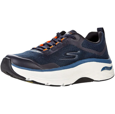 Skechers Men's Max Cushioning Arch Fit-Athletic Workout Running Walking Shoes with Air-Cooled Foam Sneaker, Navy/Orange, 14 X-Wide