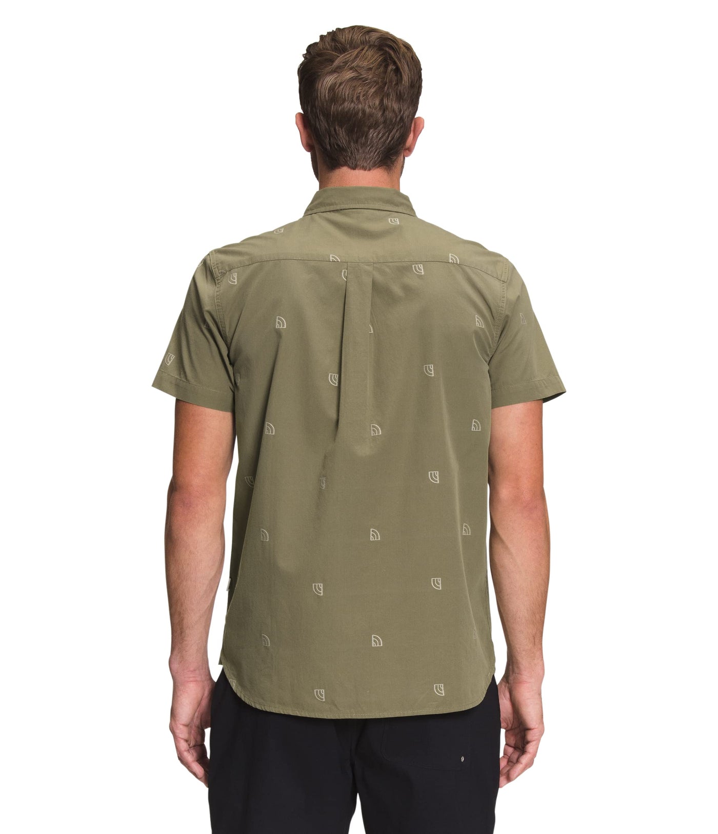 THE NORTH FACE Men's Baytrail Jacquard Button-Down Short-Sleeve Shirt, Burnt Olive Green Half Dome Knockout Print, Large