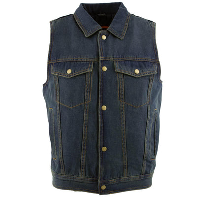 Xelement B284 Men's 'Dirty' Blue Denim Motorcycle Vest - Medium