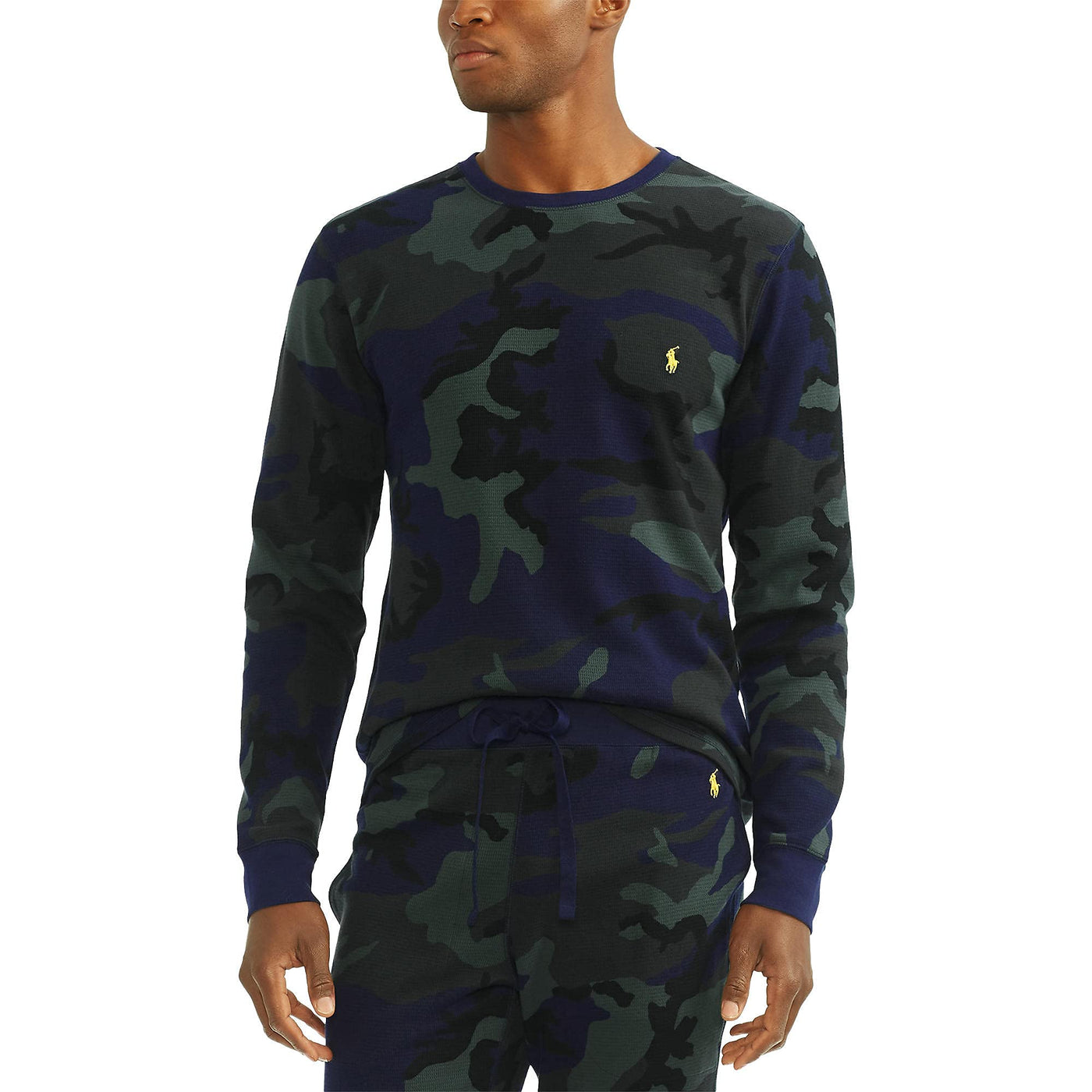 POLO RALPH LAUREN Lightweight Waffle Printed Long Sleeve Crew Blackwatch Camo MD