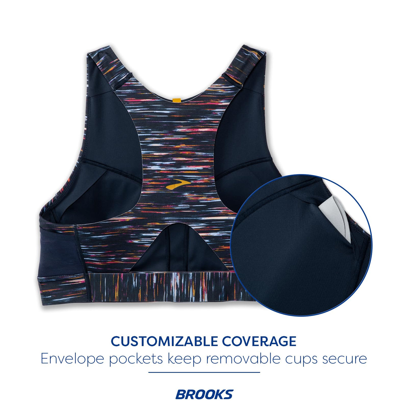 Brooks Women's 3 Pocket Sports Bra for Running, Workouts & Sports - Sundial Velocity Print - 36 A/B