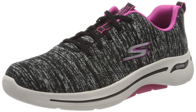 Skechers Women's GO Walk Arch FIT-Glee Sneaker, Black/Hot Pink, 6.5