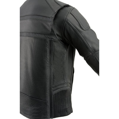 Milwaukee Leather ML2083 Men's Black Premium Leather Vented Motorcycle Rider Jacket w/Reflective Piping - X-Large