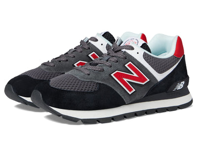 New Balance Classics 574D Rugged Sneakers for Men - Low Top Silhouette and Breathable Textile Lining Black/Red 2 13 D - Medium