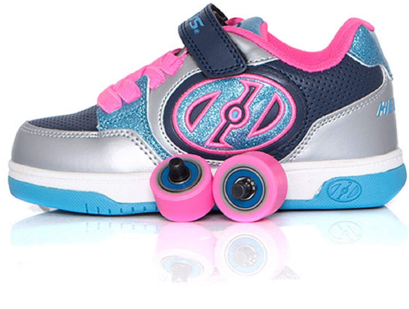 HEELYS Plus X2 (4 US Big Kid, Silver/Navy/Pink/Aqua)