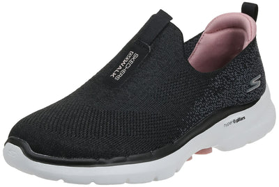 Skechers Women's GO Walk 6-Glimmering Sneaker, Black/Pink, 10.5 Wide