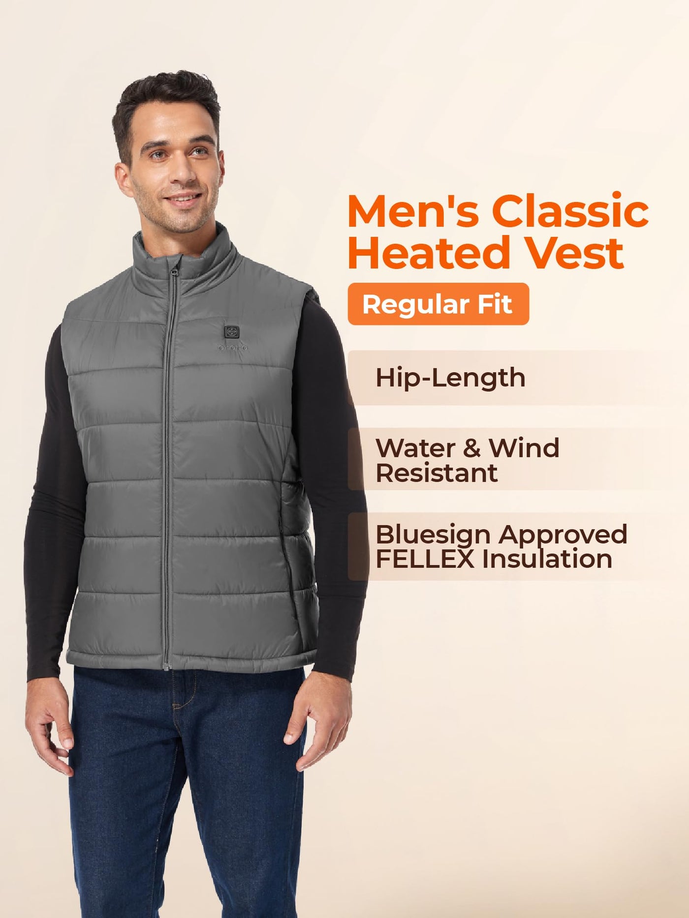 ORORO Men's Lightweight Heated Vest with Battery (Charger Not Included) (Dark Grey,XXL)