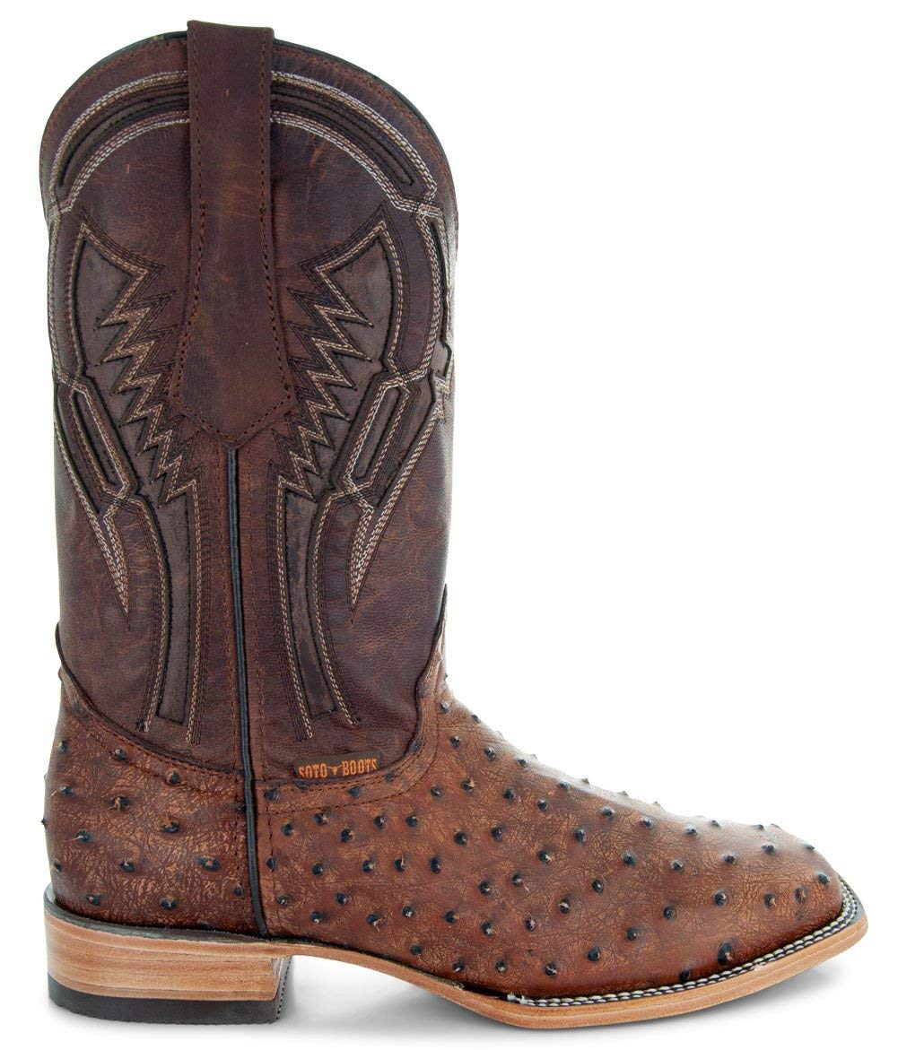 Soto Boots Men's Out of the Wild Ostrich Print Cowboy Boots, Exotic Print Men's Cowboy Boots, Western Boots For Men H50031 11 Cognac