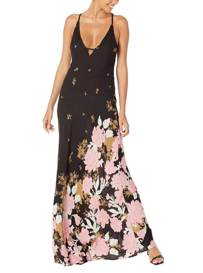 Free People Get to You Printed Maxi Dress Large Black Combo