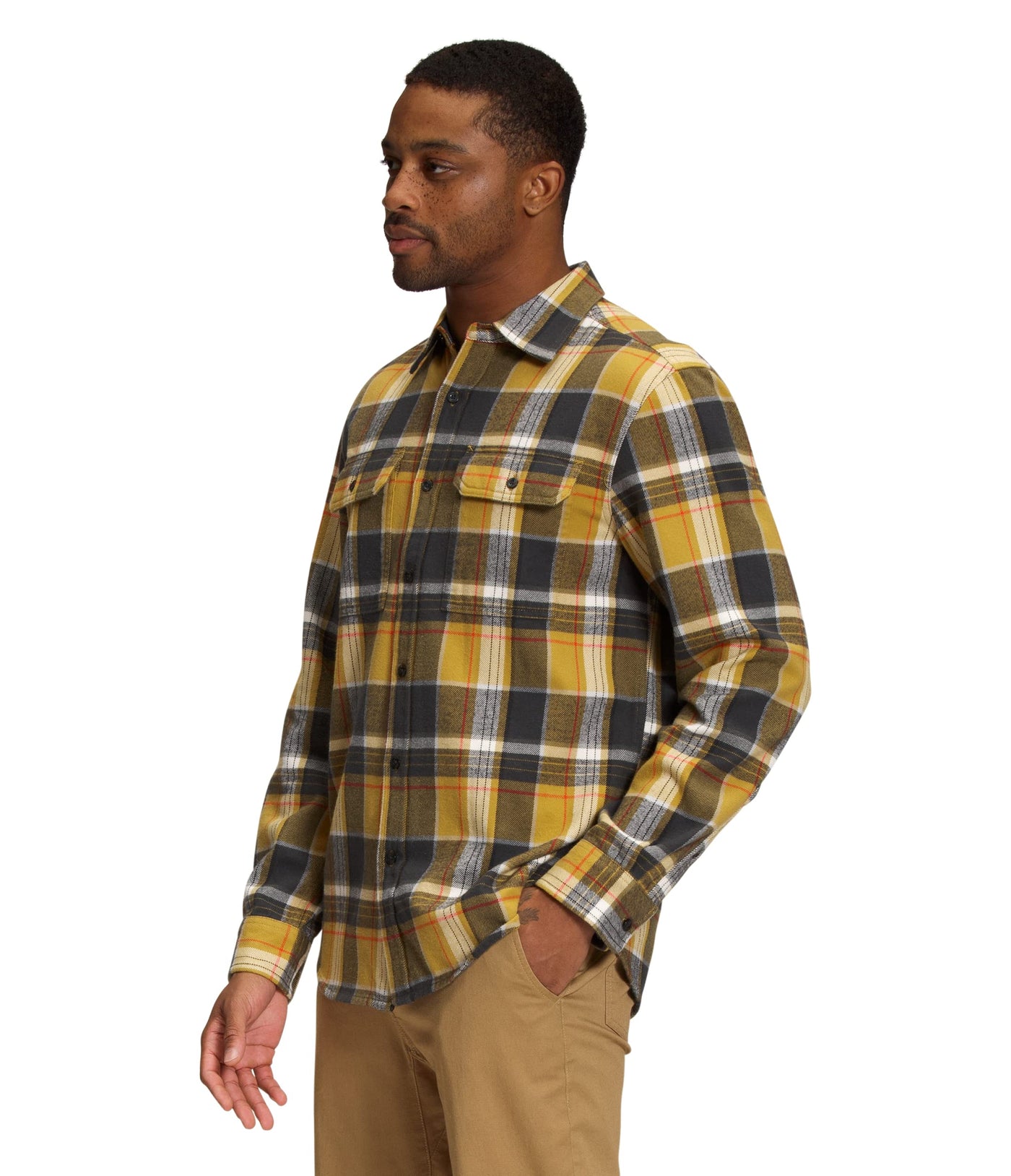 THE NORTH FACE Arroyo Flannel Shirt Mineral Gold Large Half Dome Plaid 2 MD