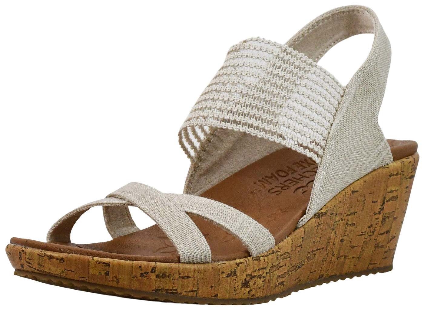 Skechers Cali Womens Beverlee-High Tea Wedge Sandal,natural,7 M US