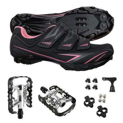 Venzo Women's MTB Bike Bicycle Cycling Shoes with Multi-Function Clip-Less Pedals & Cleats - Compatible with Shimano SPD & Crankbrother System 11 Pink