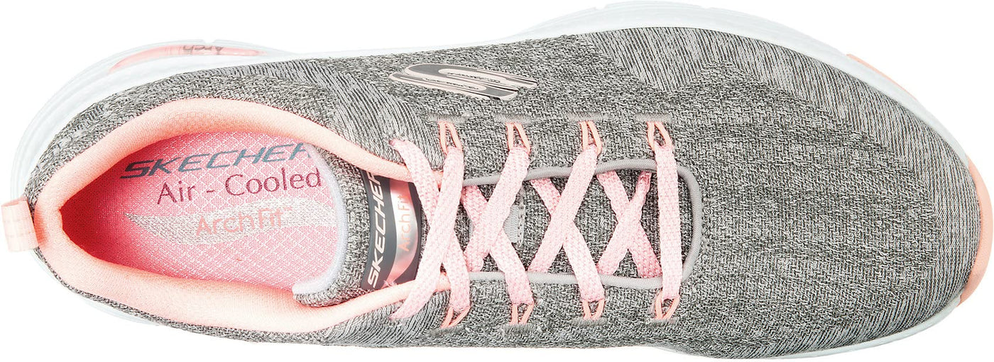 Skechers Women's Arch Fit Comfy Wave Sneaker 11 Gray Knit Pink Trim