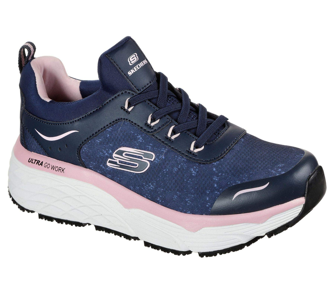 Skechers Women's Work Max Cushioning Elite SR - Rastip Sneaker, Navy/Pink, 8.5