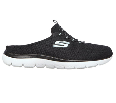 Skechers Women's Summits - Swift Step Sneaker Mule, Black/Aqua, 8.5