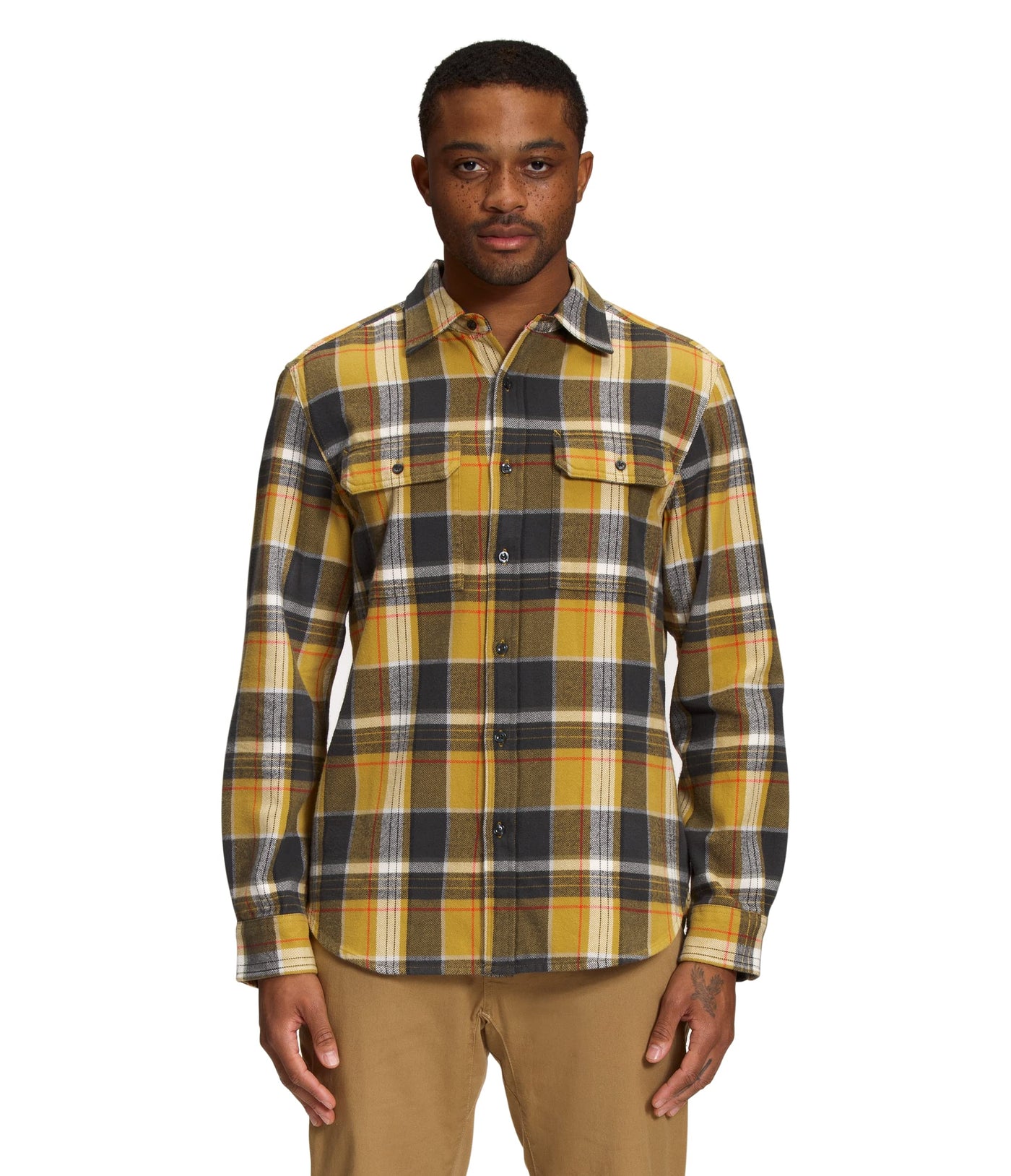 THE NORTH FACE Arroyo Flannel Shirt Mineral Gold Large Half Dome Plaid 2 MD