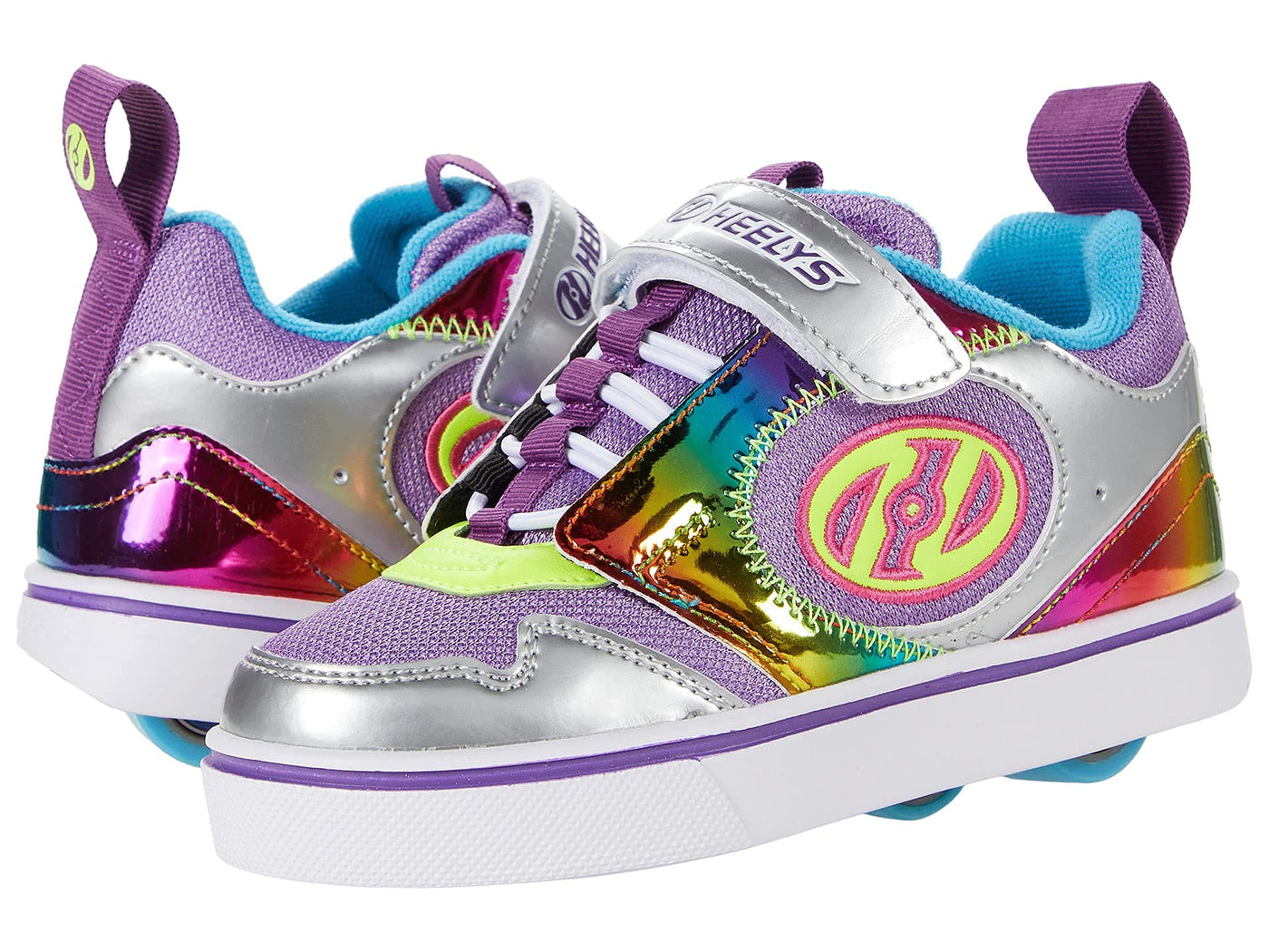 HEELYS Girl's Rocket x2 (Little Kid/Big Kid/Adult) 1Y Purple/Cyan/Rainbow/Silver